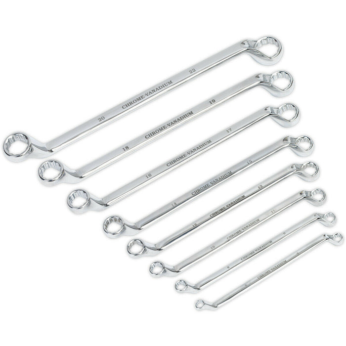 8pc Double Ended Offset / Angled Ring Spanner Set -12 Point Metric Socket Wrench Loops