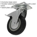 100mm Swivel Plate Castor Wheel with Brake - 27mm Rubber Tread - Steel Centre Loops