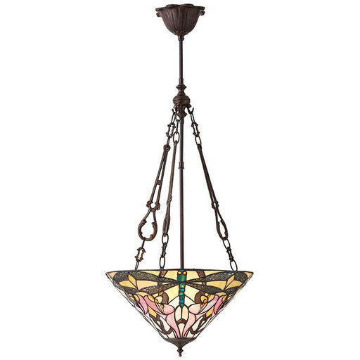 Tiffany Glass Hanging Ceiling Pendant Light Bronze Dragonfly 3 Lamp Shade i00074 Loops