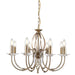 8 Bulb Chandelier Cut Glass Droplets Central Curved Stem Aged Brass LED E14 60W Loops