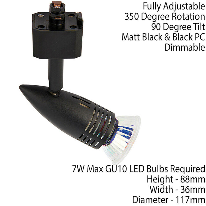 Adjustable Ceiling Track Spotlight Matt Black Single 7W Max GU10 Lamp Downlight Loops