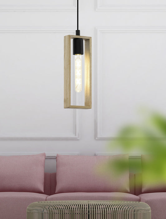 Ceiling Pendant Light & 2x Matching Wall Lights Black & Wood Box Modern Shade Loops