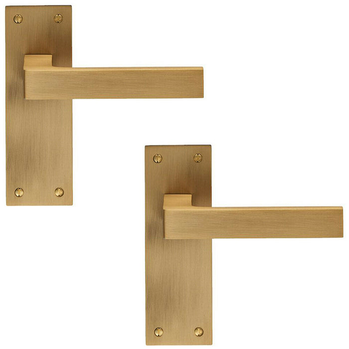 2x PAIR Straight Square Handle on Slim Latch Backplate 150 x 50mm Antique Brass Loops