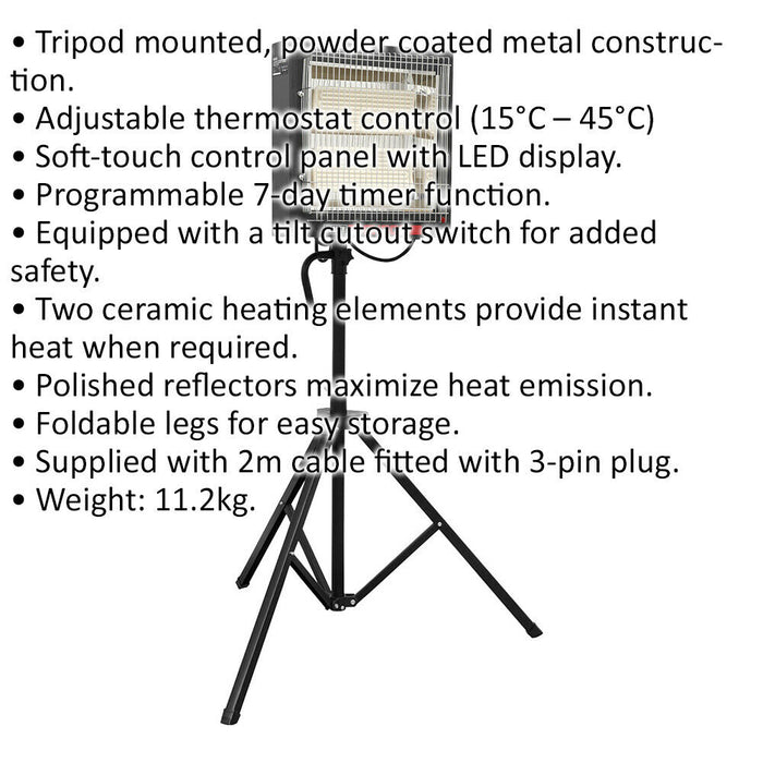 Ceramic Heater with Tripod Stand - 1400 to 2800W - Instant Heat - Remote Control Loops