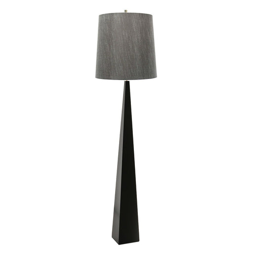 Floor Lamp Tapered Column Dark Grey Faux Silk Shade Black LED E27 100W Bulb Loops