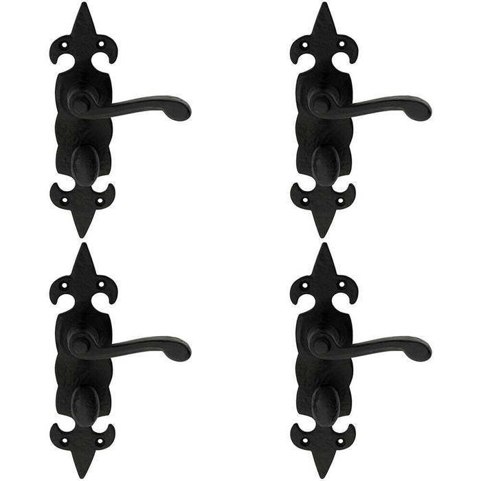 4x PAIR Forged Scroll Handle on Bathroom Backplate 206 x 57mm Black Antique Loops
