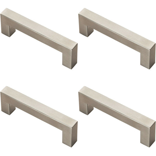 4x Square Linear Block Pull Handle 110 x 14mm 96mm Fixing Centres Satin Steel Loops