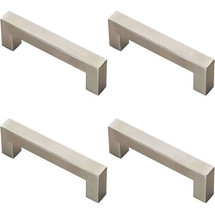 4x Square Linear Block Pull Handle 110 x 14mm 96mm Fixing Centres Satin Steel Loops