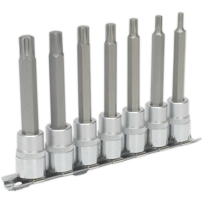 7pc Ribe Star Socket Bit Set - 3/8" Square Drive - 95mm Long S2 Steel Shafts Loops