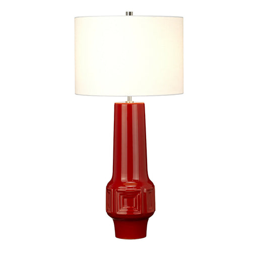 Table Lamp-Red Geometric Shape-White Faux Linen Cylinder Shade-LED E27 60W Loops