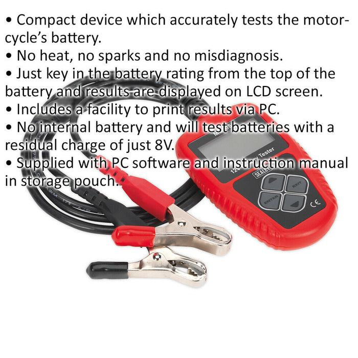 12V Motorcycle Digital Battery Tester - PC Compatible - Vehicle Diagnostic Tool Loops