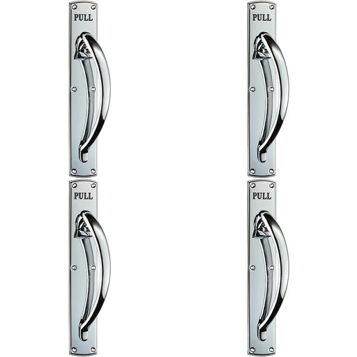 4x Curved Right Handed Door Pull Handle Engraved with 'Pull' Polished Chrome Loops