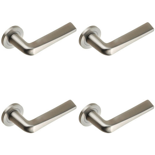 4x PAIR Chunky Flat Tapered Bar Handle on Round Rose Concealed Fix Satin Steel Loops