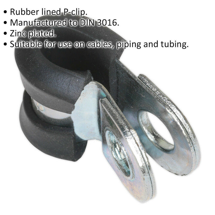 25 PACK Rubber Lined P-Clip - Zinc Plated - 5mm Diameter - Pipe Hose Cable Clip Loops