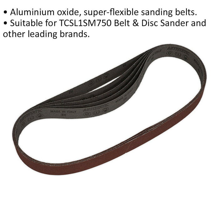 5 PACK - 25mm x 762mm Sanding Belts - 80 Grit Aluminium Oxide Slim Detail Loop Loops