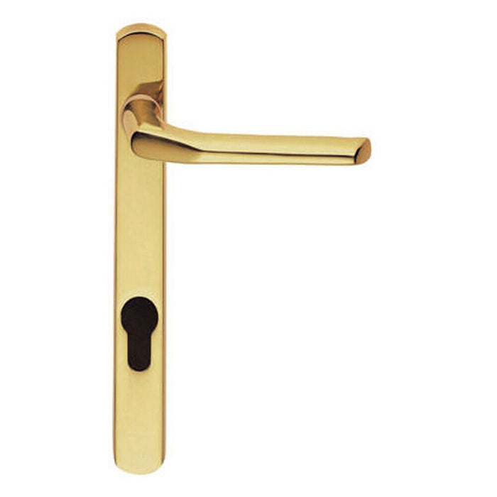 4x Straight Lever Door Handle on Lock Backplate Polished Brass 208mm X 25mm Loops