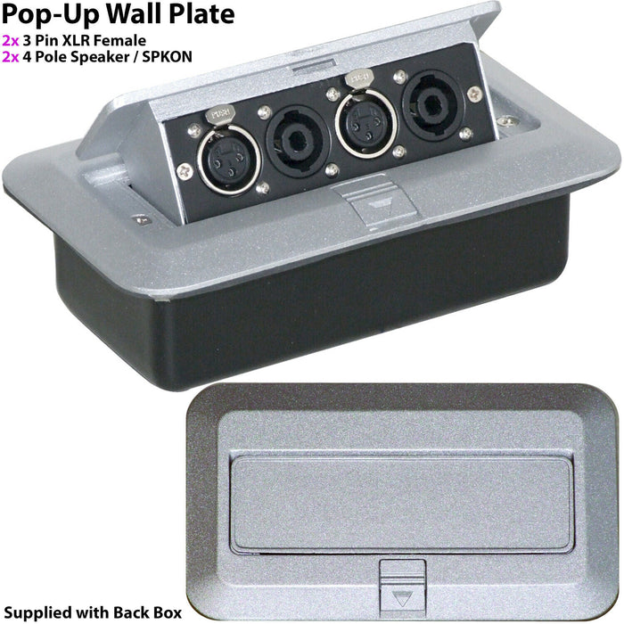PRO Pop Up Wall Floor Plate & Back Box 4 Pole SPKON & XLR Speaker Amp Outlet Loops
