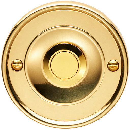 Decorative Door Bell Cover Polished Brass 65 x 7mm Round Sleek Button Plate Loops