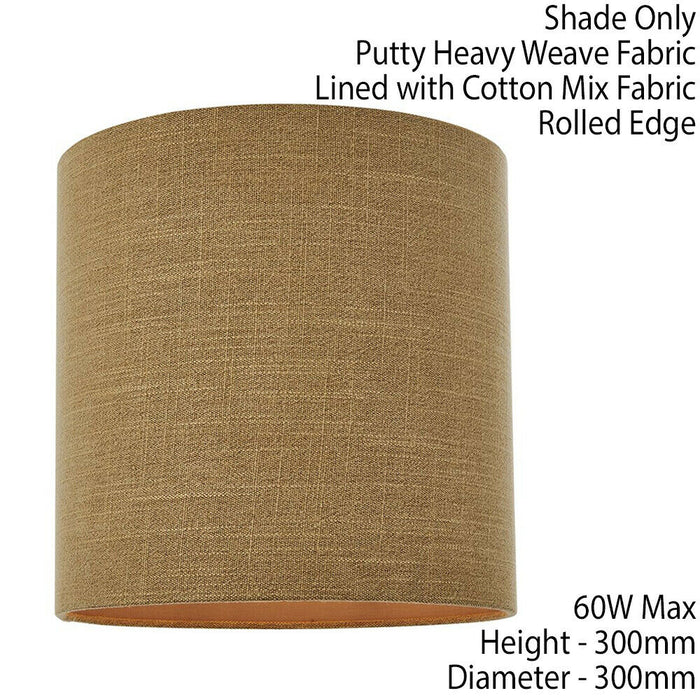 12" Round Drum Lamp Shade Brown Heavy Weave Fabric Modern Simple Light Cover Loops