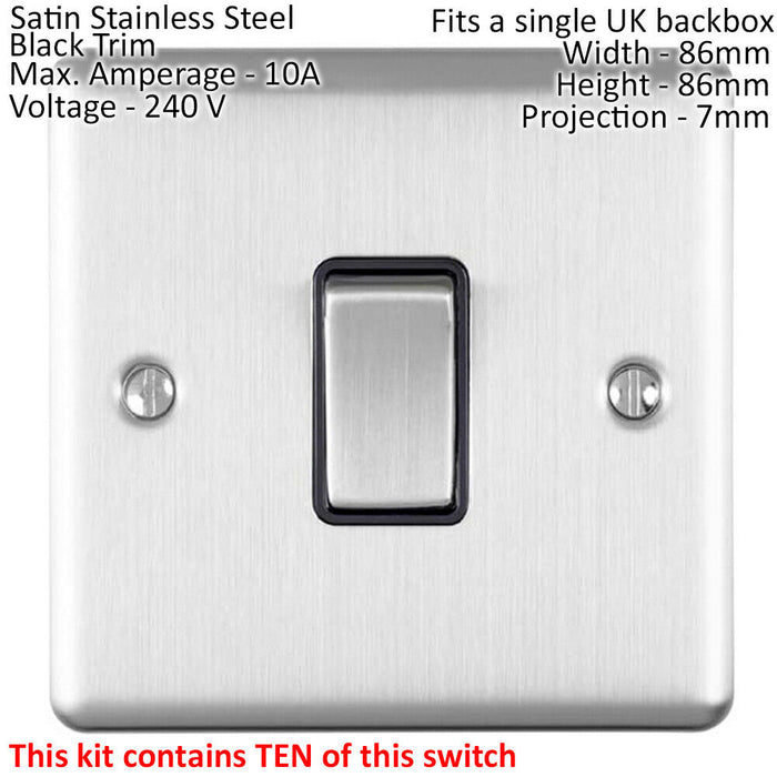 SATIN STEEL House Socket & Switch Set -14x Light & 26x Switched UK Power Sockets Loops