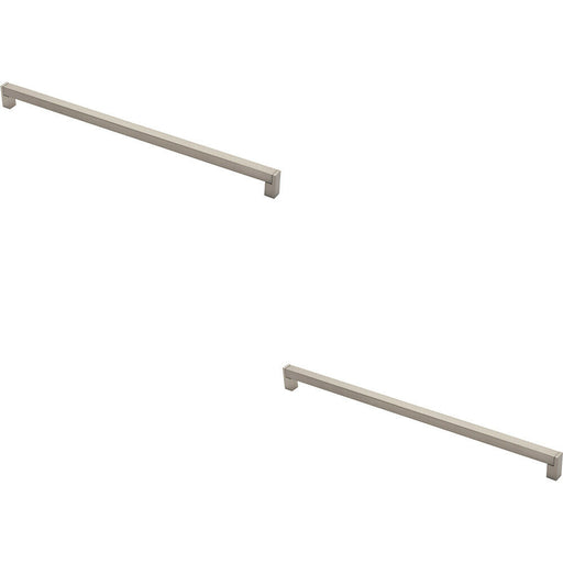 2x Square Section Bar Pull Handle 463 x 15mm 448mm Fixing Centres Satin Nickel Loops
