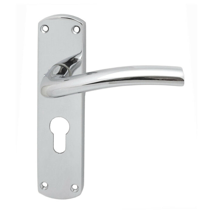 Rounded Curved Bar Handle on Euro Lock Backplate 170 x 42mm Polished Chrome Loops