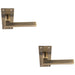 2x PAIR Straight Bar Handle on Slim Lock Backplate 150 x 50mm Antique Brass Loops