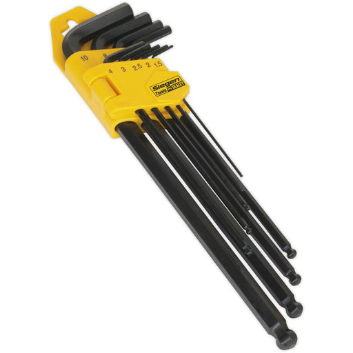 9 Piece Extra-Long Ball-End Hex Key Set -  90 - 230mm Length - 1.5 to 10mm Size Loops