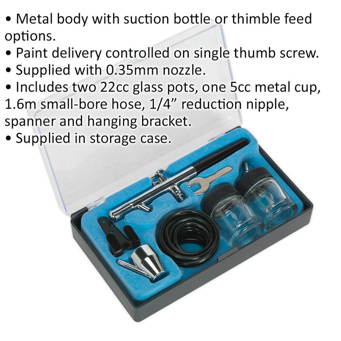 Air Brush Kit - 0.35mm Nozzle - Suction & Thimble Feed - With Accessories Loops