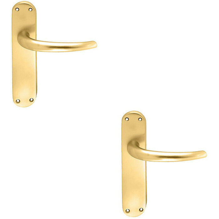 2x PAIR Slim Round Bar Handle on Shaped Latch Backplate 185 x 40mm Satin Brass Loops