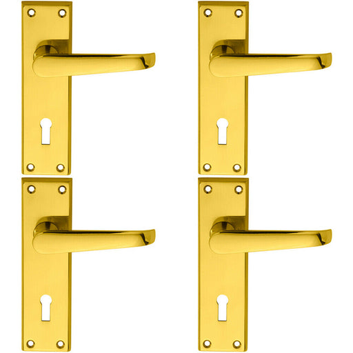 4x PAIR Straight Victorian Handle on Lock Backplate 150 x 43mm Polished Brass Loops