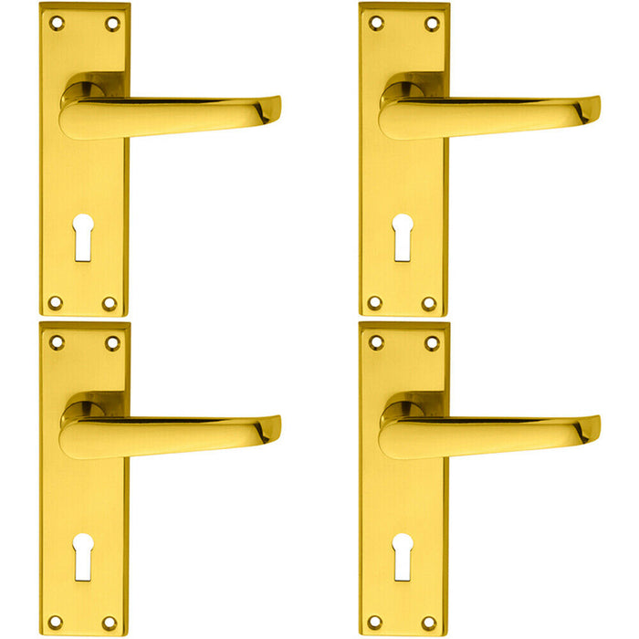 4x PAIR Straight Victorian Handle on Lock Backplate 150 x 43mm Polished Brass Loops