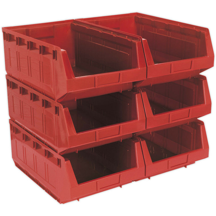 6 PACK Red 310 x 500 x 190mm Plastic Storage Bin - Warehouse Part Picking Tray Loops