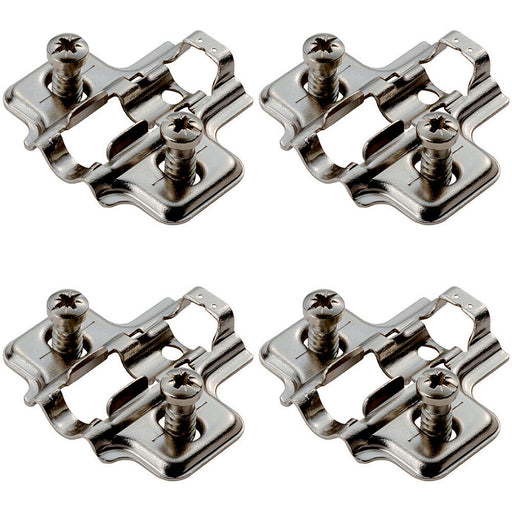 4x Mounting Plate for Soft Close Hinges with Euro Screw Bright Zinc Plated Loops