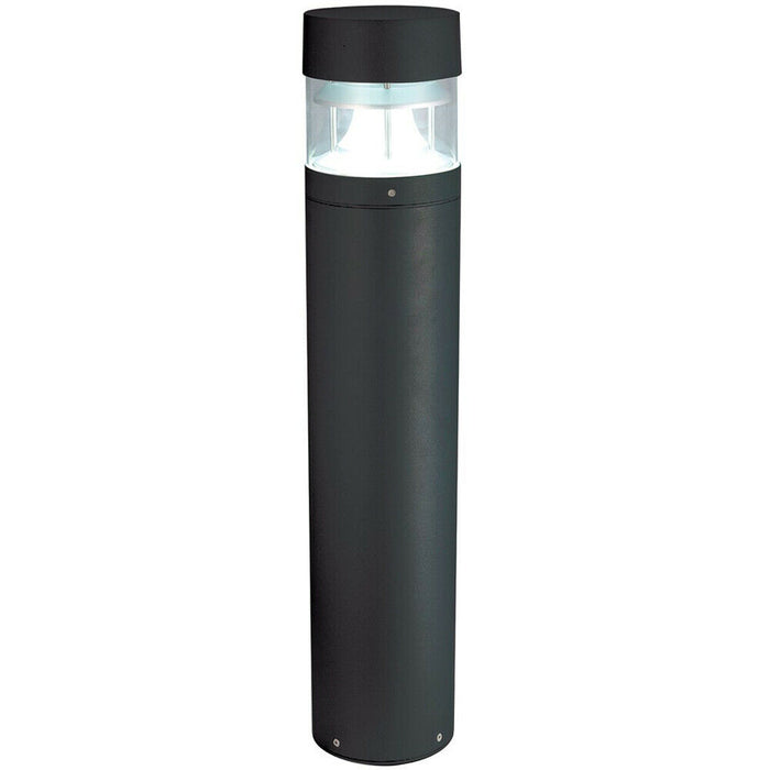 1m Tall IP65 Outdoor Lamp Post Bollard Black Round Flat Top E27 Driveway Light Loops