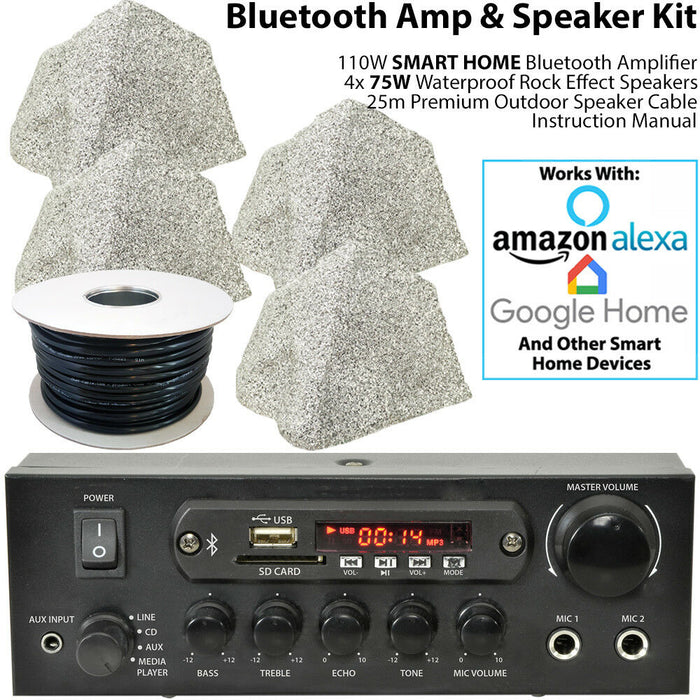 Bluetooth Garden Speaker Kit 4x Outdoor Rock Speakers 110W HiFi Stereo Amplifier