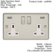 2 Gang Single UK Plug Socket & Dual 2.1A USB SATIN STEEL & White 13A Switched Loops