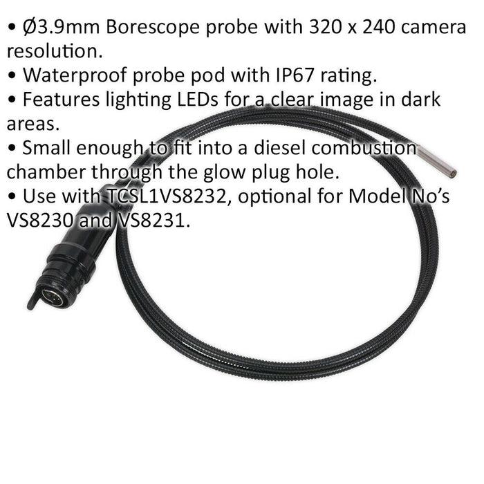 3.9mm Borescope Camera Probe for ys11170 ys11171 & ys11172 - Engine Inspection Loops