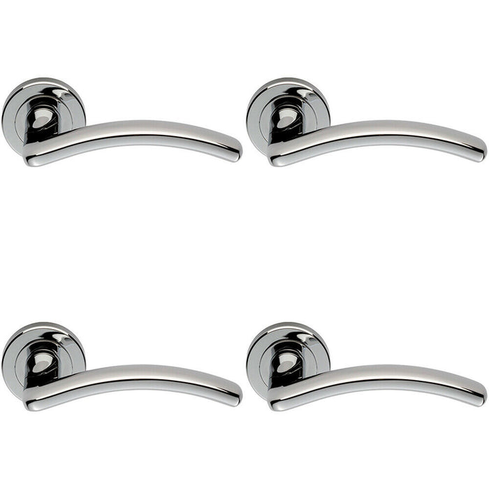 4x PAIR Oval Shape Arched Bar Lever on Round Rose Concealed Fix Polished Chrome Loops