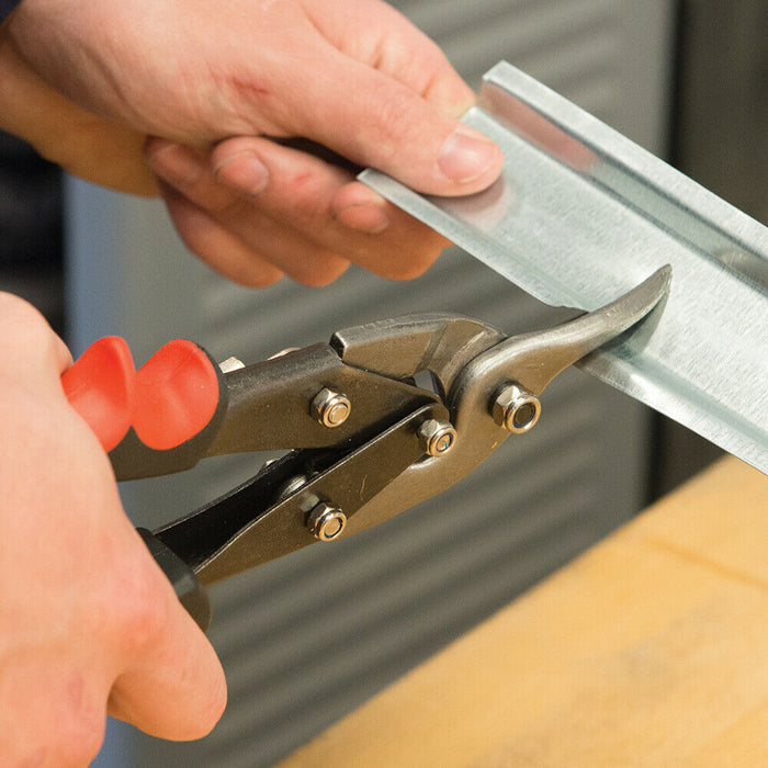 250mm Left Hand Cut PREMIUM Tin Snips Steel Aluminium Leather Copper Plastic Loops