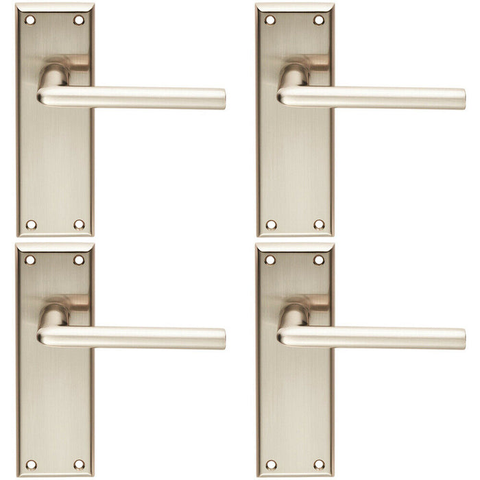 4x PAIR Rounded Lever on Latch Backplate Door Handle 150 x 50mm Satin Nickel Loops
