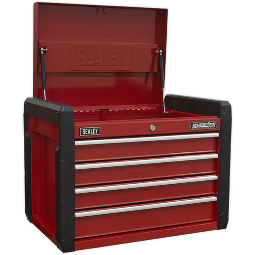 663 x 431 x 447mm RED 4 Drawer Topchest Tool Chest Storage Unit - Heavy Duty Loops