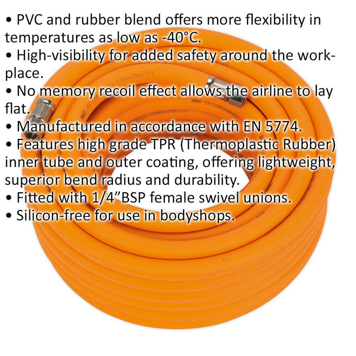 High-Visibility Hybrid Air Hose with 1/4 Inch BSP Unions - 15 Metres - 10mm Bore Loops