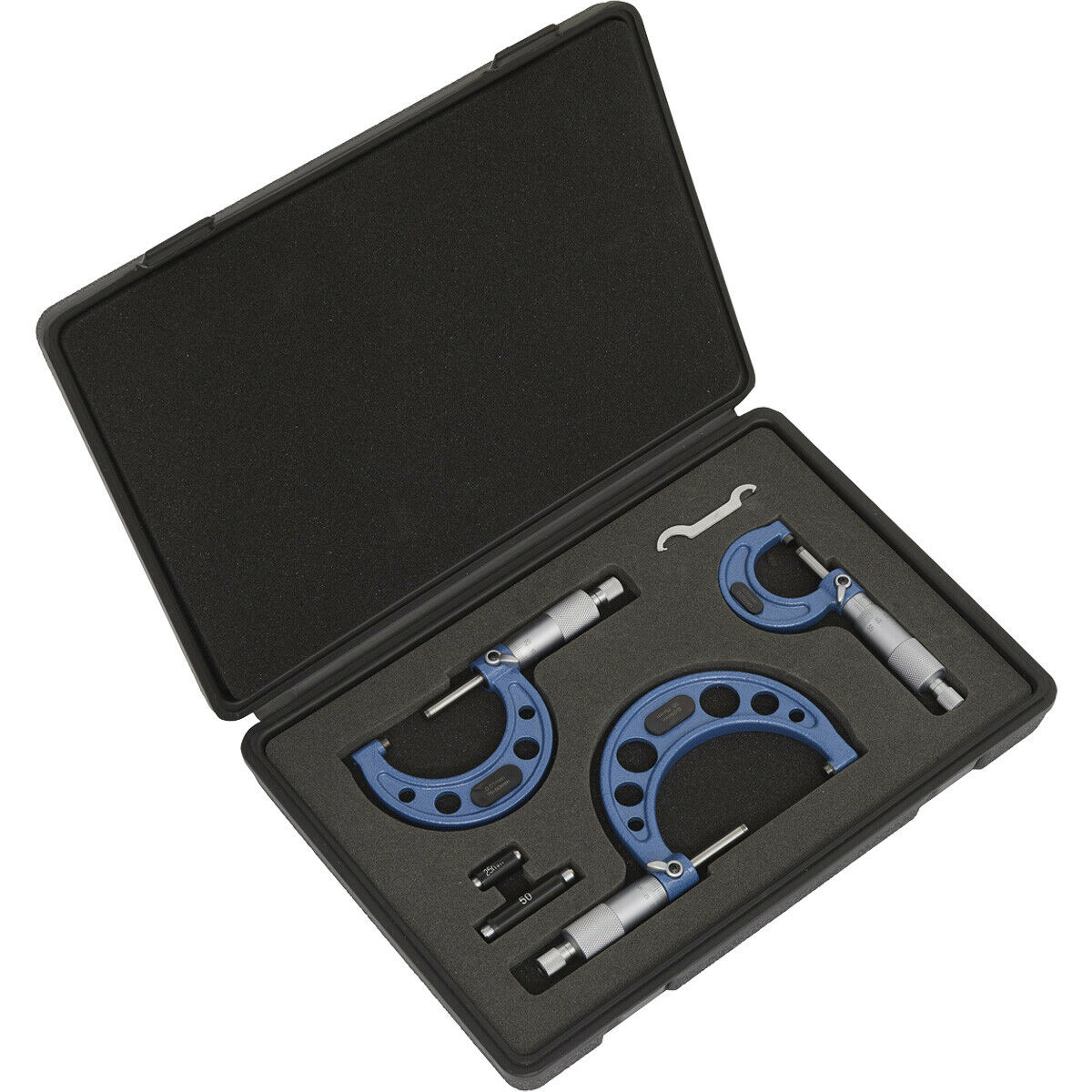 Micrometer Rack Organizer Rack 3 Piece Metric Micrometer Set - Lined Storage Case - Calibrated Extens ...