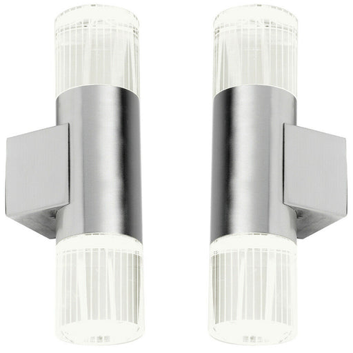 2 PACK IP44 Accent LED Light Steel Double Glass Up Down Wall Lamp Porch Garden Loops