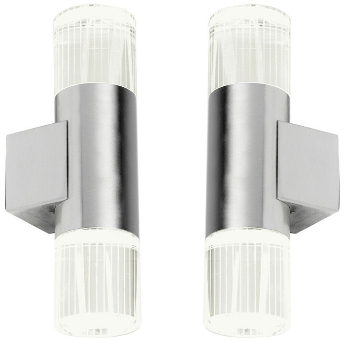 2 PACK IP44 Accent LED Light Steel Double Glass Up Down Wall Lamp Porch Garden Loops