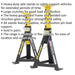 PAIR 3 Tonne Heavy Duty Axle Stands - 290mm to 435mm Adjustable Height - Yellow Loops