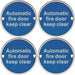 4x Automatic Fire Door Keep Clear Plaque 76mm Diameter Bright Stainless Steel Loops