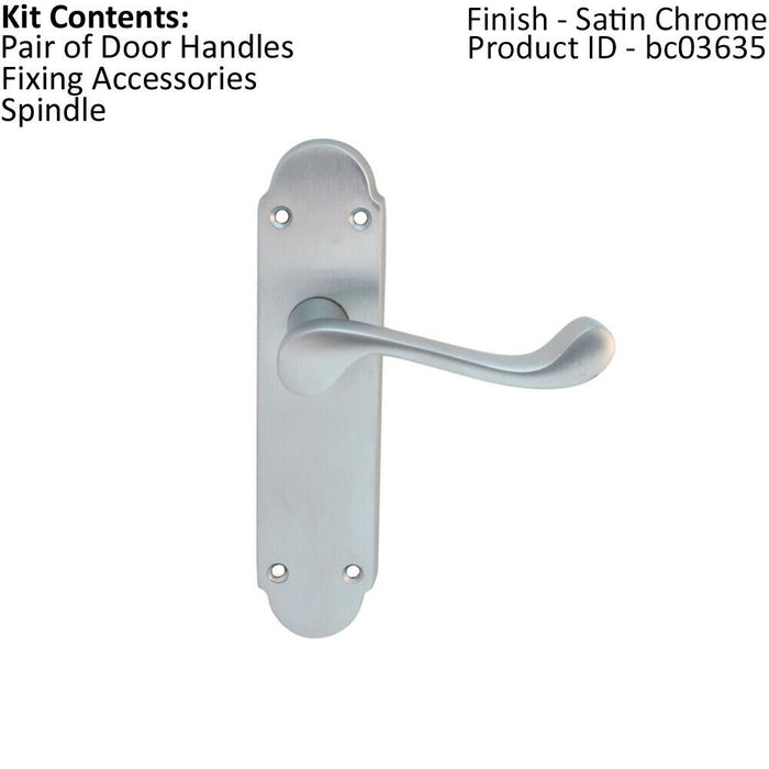 PAIR Victorian Upturned Handle on Latch Backplate 170 x 42mm Satin Chrome Loops