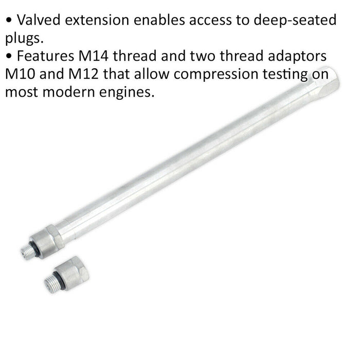 Long Reach Compression Tester Adaptor - Valved Extension - M14 Thread & Adaptors Loops